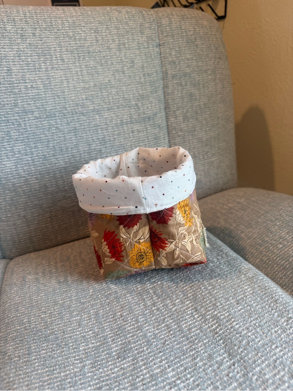 Handmade Floral Fabric Storage Basket - White Polka Dot Lining